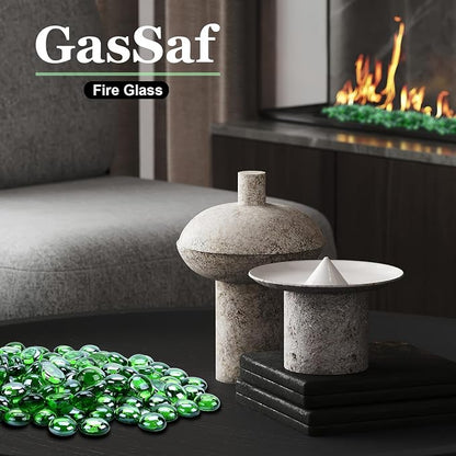 GasSaf Blue Fire Glass Beads for Outdoor Fire Pit, Fireplace, Replaces Existing Gas Logs & Lava Rocks, 3/4 Inch Glass(20 Pound)(Light Green)