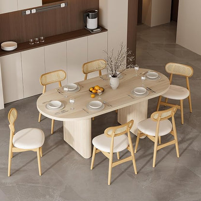 homary Extendable Oval Dining Table 63"-79", Japandi Style Kitchen Table for 4-6 People, Double Pedestal Base, Space-Saving Design for Family Gatherings, Holiday Dinners (Table Only)