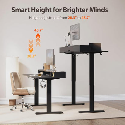 Agilestic 48 x 24 Inches Electric Standing Desk with Storage, Adjustable Height Sit and Stand Computer Table with Glass Shelf, Splice Board, Black
