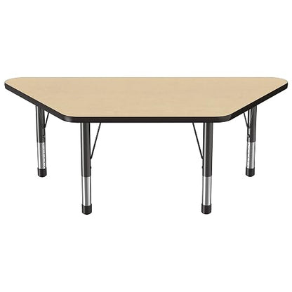 FDP Trapezoid Activity School and Classroom Kids Table (30 x 60 inch), Chunky Toddler Legs for Collaborative Seating Environments, Adjustable Height 15-24 inches - Maple Top and Black Edge