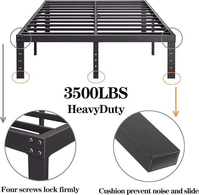 Full Size Bed Frame 16 Inch Tall Heavy Duty Metal Platform Bed Frame, Sturdy Steel Frame,No Box Spring Needed,Noise-Free,Easy Assembly