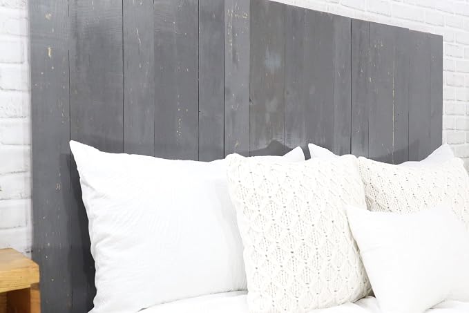 Barn Walls Gray Headboard, Rustic Design Weathered, Solid Wood Headboard, Floating Panels, Wall Mount, Adjustable Height, Easy Assembly, Queen Size