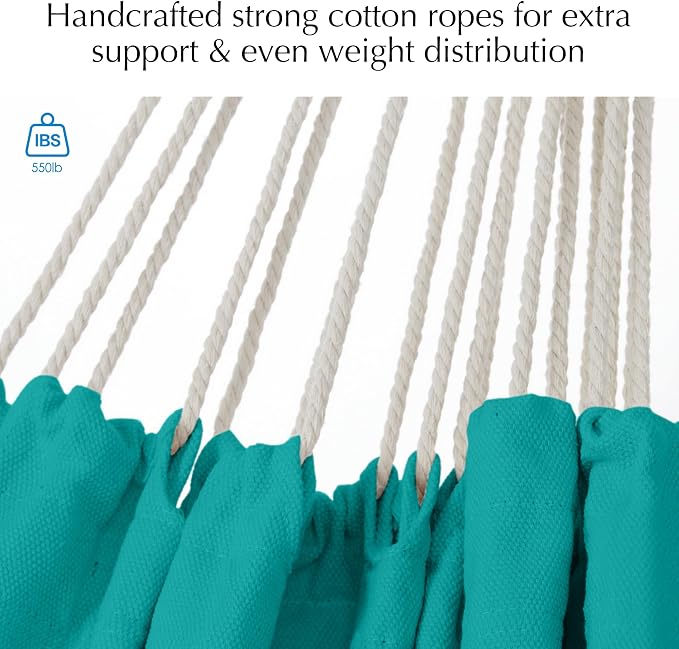 PNAEUT Hammock Chair Hanging Rope Swing for Outside Indoor for Bedroom, Outdoor, Patio (Aqua Blue)