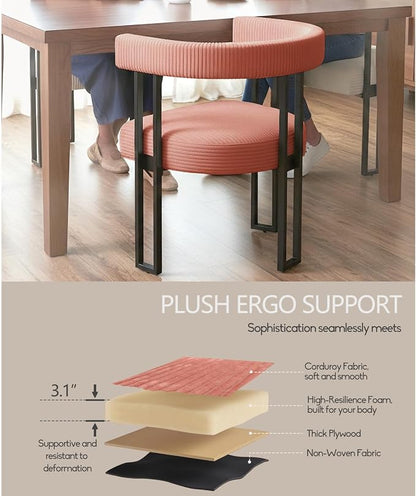 VIRRMO Boucle Dining Chair Set of 4 Corduroy Upholstered Dining Room Chairs Kitchen Chairs with Metal Legs Mid Century Modern Chair for Dining Room, Kitchen (Pink, 4)