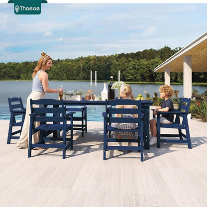 THOEOE 5 Piece Outdoor Dining Set, Patio Dining Table and 4 Chairs, All-Aluminum Frame, All-Weather HDPE Outdoor Furniture with Umbrella Hole for Garden, Lawn, Poolside, Navy Blue