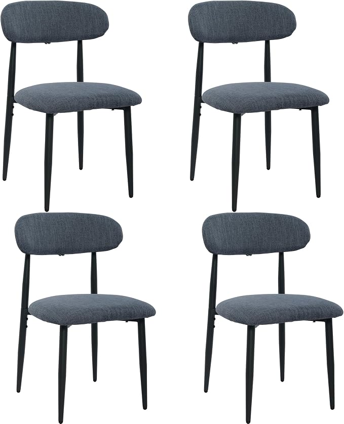 FREKEN Modern Upholstered Dining Chairs Set of 4, Mid-Century Metal Frame Linen Fabric Side Chair for Kitchen Dining Room, 350lbs Capacity, Grey