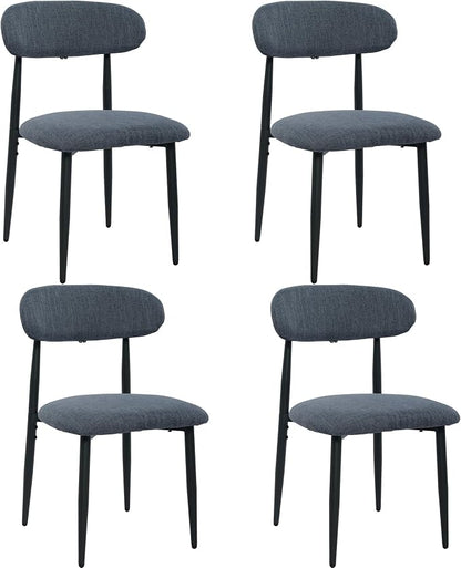 FREKEN Modern Upholstered Dining Chairs Set of 4, Mid-Century Metal Frame Linen Fabric Side Chair for Kitchen Dining Room, 350lbs Capacity, Grey