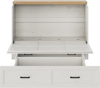 Bellemave Queen Size Murphy Bed, Cabinet Bed with Charging Station and Storage, Farmhouse Murphy Cabinet with Foldable Panel, Noisy Free, for Guest Bedroom, Living Room, Office, White