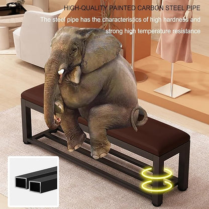 Fodalob Shoe Rack Bench with Upholstered Cushion & Steel Frame - End of Bed Bench, Entryway, Bedroom, Bathroom Organizer - Long Bench for Closet(Brown,100x35x45cm)
