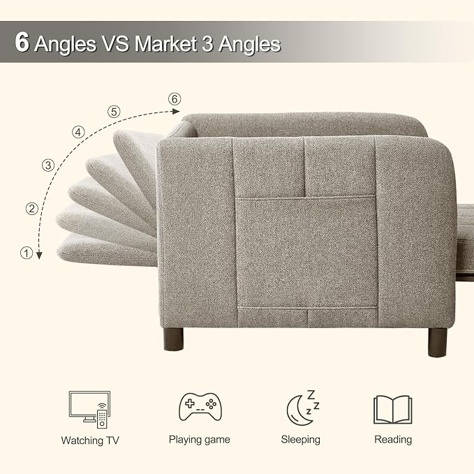 ZZW Sleeper Chair, 84" Extra Long Convertible Chair Bed, Upgraded 3-in-1 to 4-in-1 Pull Out Chair & Single Sofa Bed for Adult, Sleeping Chair for Living Room, Small Space (Light Grey)