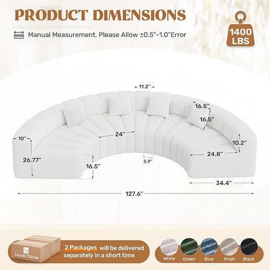 128" Oversized Curved Cloud Couch, Modern Compressed Modular Sectional Sofa, 4 Seater Boneless Couches for Living Room, No Assembly Required, White 1 PCS