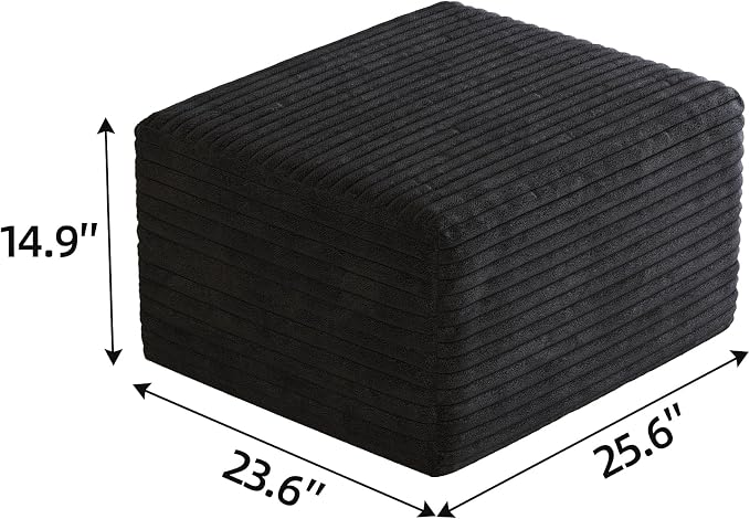 JINGLING 94" U Shaped Boneless Sectional Couch Set for Living Room, Plush Corduroy Modular Sofa with Ottoman, Small Space Apartment Couch, No Assembly, Right Facing Chaise, Black