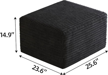 JINGLING 94" U Shaped Boneless Sectional Couch Set for Living Room, Plush Corduroy Modular Sofa with Ottoman, Small Space Apartment Couch, No Assembly, Right Facing Chaise, Black