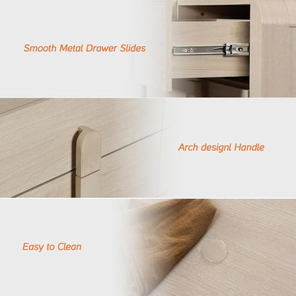 WAMPAT Beige Dresser for Bedroom, 47.2" W 6 Drawers Mid Century Modern Chest of Drawers, Wooden Dressers TV Stand with Curved Profile Design, Storage Organizer for Bedroom, Closet, Hallway
