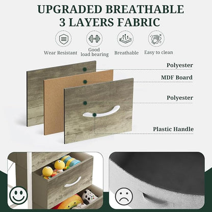 4 Drawers Dresser for Bedroom, Fabric Storage Tower Organizer with Wooden Top and Steel Frame, Tall Chest of Drawers for Closet, Entryway, Dorm, Greige Oak