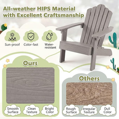 Giantex Kids Adirondack Chair, All-Weather HIPS Children's Outdoor Chair with Tilted High Backrest, Toddler Beach Chair for Garden Patio Backyard, Kids Lawn Chairs for Age 3-7 (2,Gray)