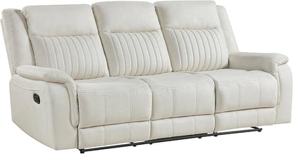 Lexicon Manual Double Reclining Sofa, Polished Microfiber Upholstered 3 Seater Manual Sofa Recliner for Living Room, Wall Hugger, Easy Assembly, Beige