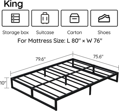 Richwanone 10 Inch King Size Bed Frame Metal Platform Bed, Black | King Size Bed Frame Mattress Foundation with Steel Slat Support, No Box Spring Needed, Easy Assembly