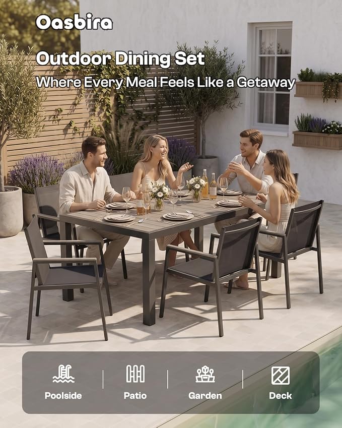 Outdoor Dining Set for 8, Aluminum Patio Table and Chairs Set, 10-Piece All Weather Patio Dining Furniture Set with Umbrella Hole for Backyard, Deck, Poolside (Gray)
