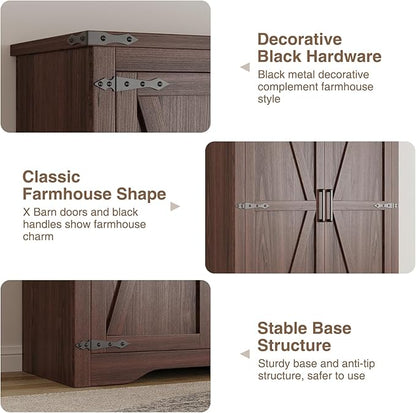 Befrases Farmhouse Storage Cabinet with Adjustable Shelves, Large Pantry Organize with 2 Barn Doors, Tall Freestanding Cabinet for Kitchen, Bathroom, Garage, Basement, Living, Utility Room, Brown