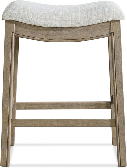 ROME + OAK Parker 26 Inch Counter Stool, Backless Saddle Kitchen Barstool in Reclaimed Oak Finish with Grey Fabric Upholstery Cushion Seat