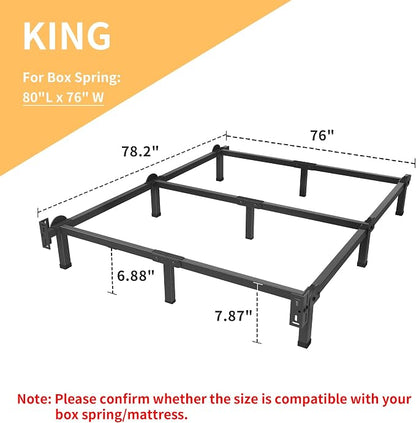 Superay Metal Bed Frame, 9-Leg Bed Base 8 inches Support for Box Spring and Mattress Set, King, Easy Assembly, Black
