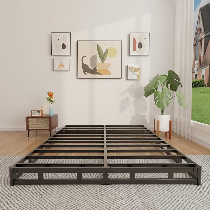 FMDMR King Box Spring 4 Inch, Low Profile King Size Box Spring Only, Heavy Duty Mattress Foundation Metal Bed Base with Fabric Cover, Easy Assembly, Non-Slip, Noise Free