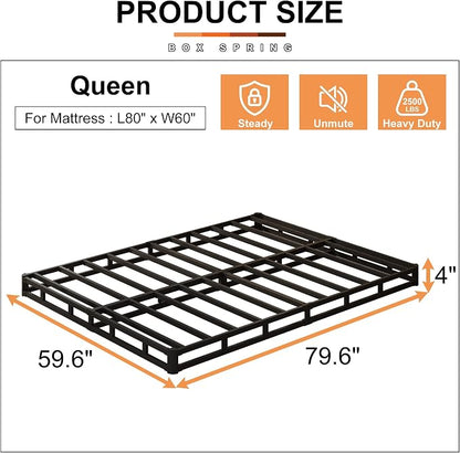 EMODA 4 Inch Box Spring for Queen Bed, 3000 LBS Heavy Duty Metal Mattress Foundation Bed Bas with Fabric Cover, Easy Assembly