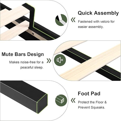 Feonase Full Size Platform Bed Frame, Fabric Upholstered Full Bed Frame, Solid Wood Slats & Heavy Duty Feet Support, No Box Spring Needed, Noise-Free, Easy Assembly, Black