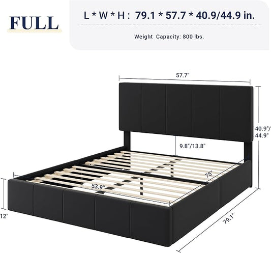 Allewie Full Size Dutch Velvet Upholstered Platform Bed Frame/Vertical Channel Tufted Adjustable Headboard/Low Profile Bed Frame/No Box Spring Needed/Easy Assembly/Black