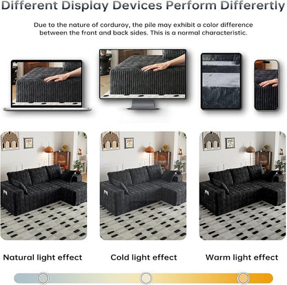 Cloud Boneless Sectional Couches with Oversized Chaise for Living Room, Modular L Shaped Couch with Deep Seat, Memory Foam Compressed 3 Seater Sofa for Apartment