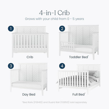 Child Craft Atwood 4-in-1 Convertible Baby Crib, Wooden Nursery Furniture Converts to Daybed, Toddler Bed and Full-Size Bed, 3 Mattress Height Adjustments, Non-Toxic Baby Safe Finish, Matte White | 4-in-1 Crib
