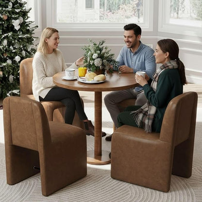 Hyfirm Set of 4 Mid-Century Modern PU Leather Dining Chairs No Assembly Required, Fully Upholstered Armless Accent Side Chairs with Metal Footrest and Solid Backrest for Living Room, Bedroom, Study