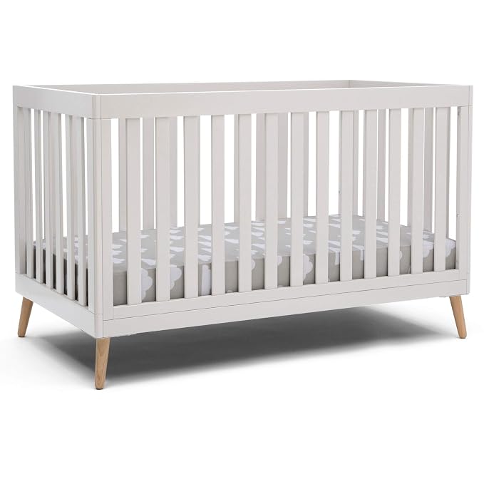 Delta Children Essex 6 Drawer Dresser and 4-in-1 Convertible Crib, Bianca White/Natural