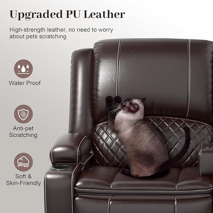 Yolsali Loveseat Recliner Sofa, Manual Wall Hugger Reclining Loveseat with Removable Armrest, 2-Tier Cushions, USB Ports & Cup Holders, PU Leather RV Couch for Travel Trailers/Living Room, Brown