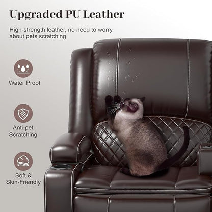 Yolsali Loveseat Recliner Sofa, Manual Wall Hugger Reclining Loveseat with Removable Armrest, 2-Tier Cushions, USB Ports & Cup Holders, PU Leather RV Couch for Travel Trailers/Living Room, Brown