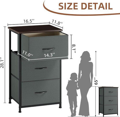 Somdot Dresser for Bedroom with 3 Drawers, Storage Organizer Chest of Drawers with Removable Fabric Bins for Closet Bedside Living Room Laundry Entryway Hallway, Charcoal Grey