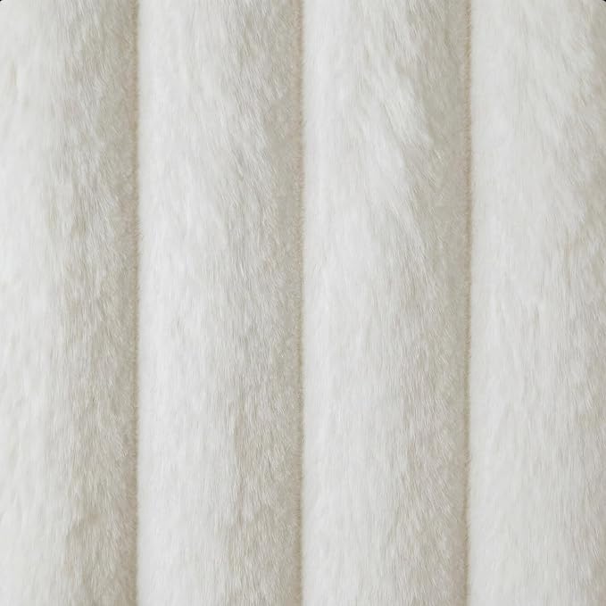 Keyluv Queen Bed Frame with 54” Tall Faux-Fur Wingback Headboard, Upholstered Platform Bed with LED Light, Mattress Foundation with Solid Wooden Slats Support, No Box Spring Needed, Noise-Free, Beige