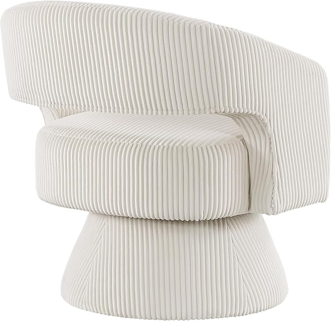 Lexicon 360 Degree Swivel Accent Chair, Modern Comfy Corduroy Round Barrel Chair, Open Back, Plush Foam Cushions, Metal Swivel Base for Living Room/Bedroom/Office/Small Spaces, Beige