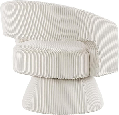 Lexicon 360 Degree Swivel Accent Chair, Modern Comfy Corduroy Round Barrel Chair, Open Back, Plush Foam Cushions, Metal Swivel Base for Living Room/Bedroom/Office/Small Spaces, Beige