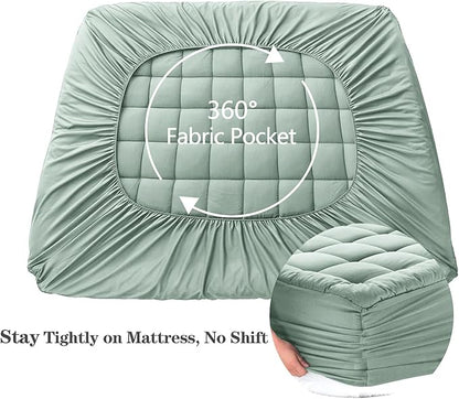 EASELAND Twin Size Mattress Pad Cotton Pillow Top Single Mattress Topper | 8-21" Deep Pocket Cooling Mattress Cover/Protector 39x75 Inches Pale Aqua, Boxing Quilted & Machine Washable
