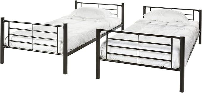 Walker Edison Elodie Urban Industrial Twin Over Twin Metal Bunk Bed, Twin Over Twin, Black