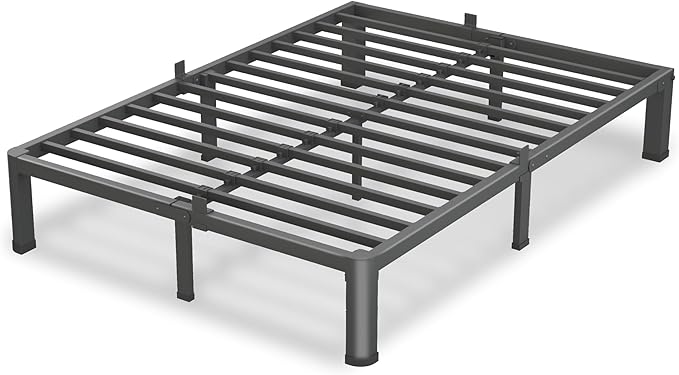 VIPSHOW 10 Inch Full Size Bed Frame, 3500Lbs Heavy Duty Metal Platform with Round Corner Legs Mattress Slide Stopper, Steel Slat Support No Box Spring Needed, Noise Free, Non-Slip, Easy Assembly