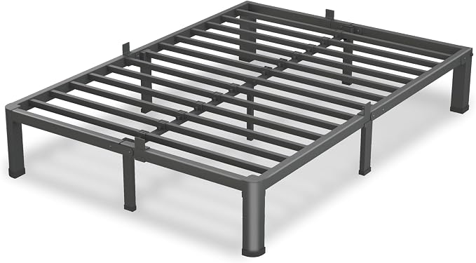 VIPSHOW 7 Inch Queen Bed Frame, 3500Lbs Heavy Duty Metal Platform with Round Corner Legs Mattress Slide Stopper, Steel Slat Support No Box Spring Needed, Noise Free, Non-Slip, Easy Assembly