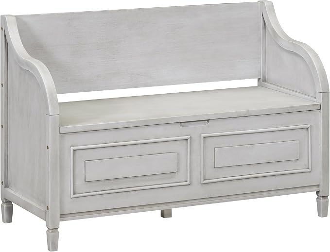 Knocbel Rustic Entry Storage Bench with Hidden Compartments and Removable Cushion, Wooden Entryway Hallway Foyer Shoe Bench Bedroom End of Bed Bench, 250lbs Weight Capacity (Gray Wash)