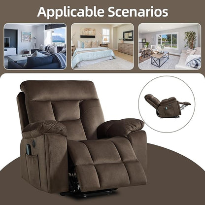 CANMOV Large Power Lift Recliner Chair with Massage and Heat for Elderly Big and Tall People, Overstuffed Wide Recliners with 2 Cup Holders, Side Pocket and USB Port, Dark Brown