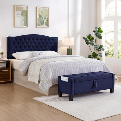 24KF Upholstered Tufted Button Wall Mounted Linen Headboard,Comfortable Fashional Headboard Queen/Full Size,6055-Q-Navy Blue