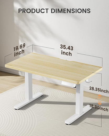 ErGear Low Height Adjustable Desk, Lifts 18.9-28.4 Inches, 35 X 20 Inches Electric Standing Desk for Kids, 4 Height Memory Settings & Storage Hooks, Home Office Computer Table & Study Desk, Natural