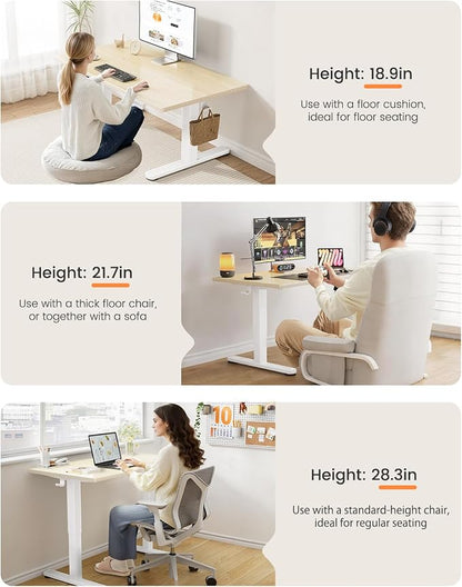 ErGear Low Height Adjustable Desk, Lifts 18.9-28.4 Inches, 35 X 20 Inches Electric Standing Desk for Kids, 4 Height Memory Settings & Storage Hooks, Home Office Computer Table & Study Desk, Natural