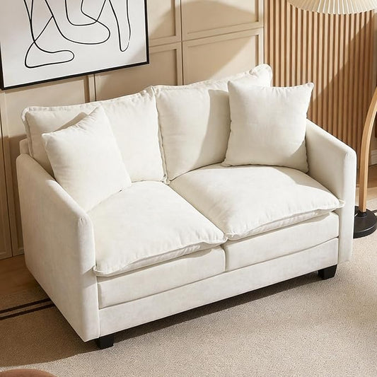 Loveseat Sofa, 52''Modern Cloud Sofa Couch with 27" Deep Seat & 2 Pillows, Comfy Chenille Small Couch for Small Spaces, Apartment, Studio, Bedroom, Living Room (Beige, Loveseat)